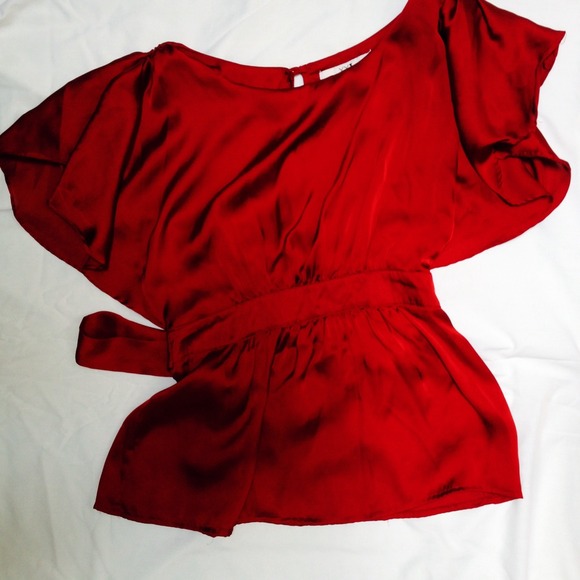 Cranberry red butterfly sleeve silk top