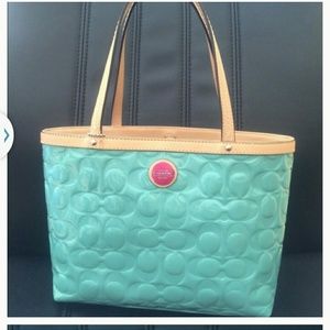 Coach signature patent top handle tote