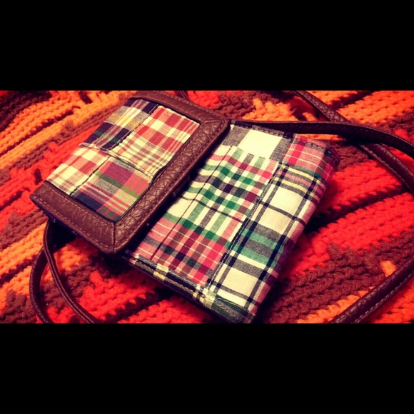 Plaid Shoulder Bag with Built in Wallet