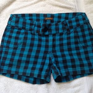Blue and black checkered shorts