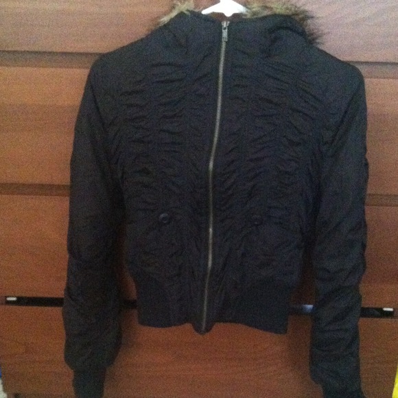 Fur hooded bomber jacket