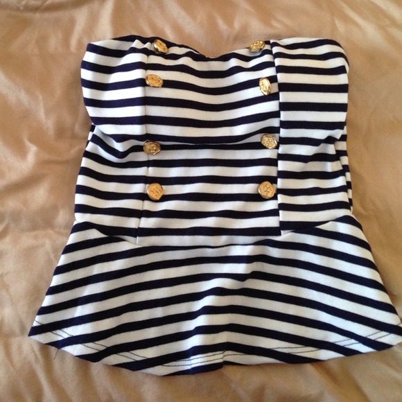 body central Tops - Striped peplum tube top!