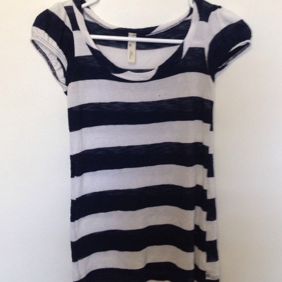 Navy blue and white striped shirt