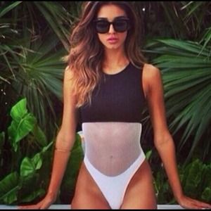 Black and white body suit