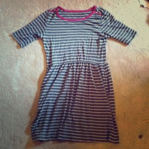 Pure + Good Gray Stripe Dress Pink Piping Collar