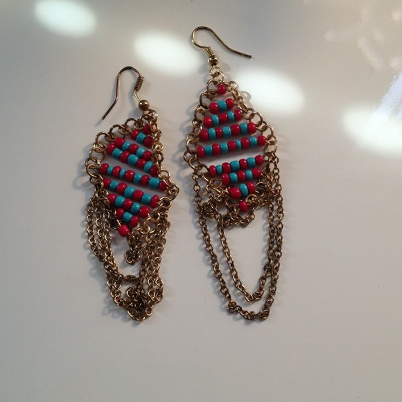 Fuchsia and Blue Goldtone Dangle Earrings