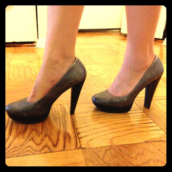 Calvin Klein Platform Heels in Dark Silver & Black