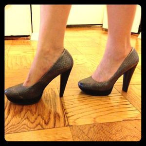 Calvin Klein Platform Heels in Dark Silver & Black