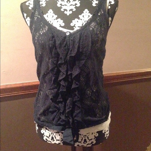 Blue lace ruffled hollister tank
