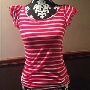 Red striped ruffle sleeve top