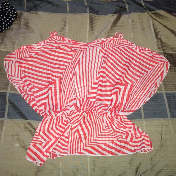 Coral Chevron Cold Shoulder Dolman Top