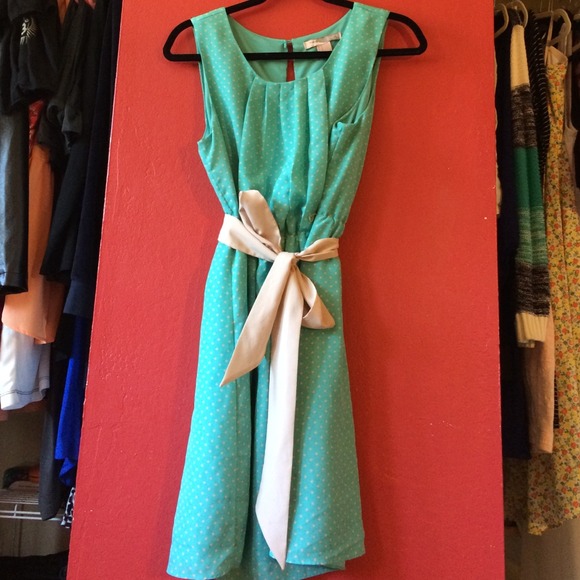 Teal polka dot dress!