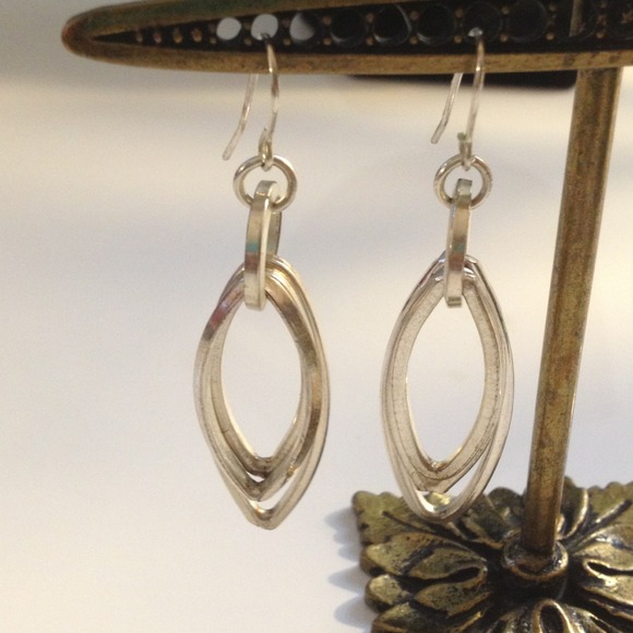Silver Tri Oval Hoop Dangle Earrings