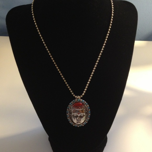 Silvertone Medallion On Bead Necklace