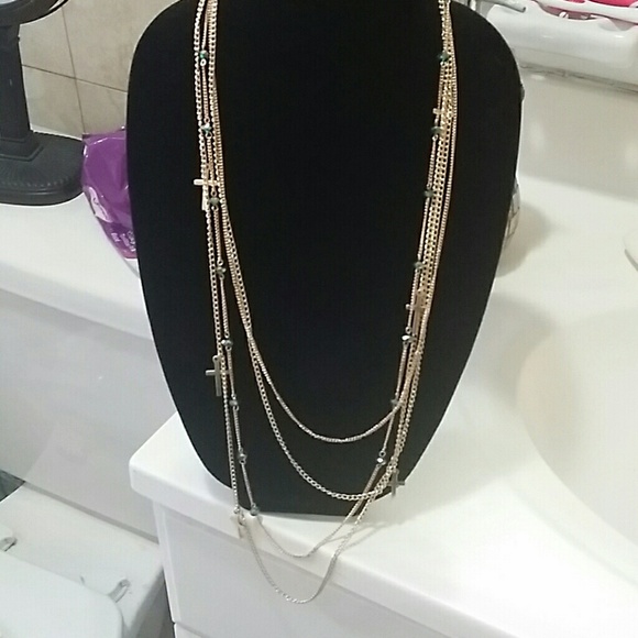 Long gold cross necklace set