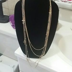 Long gold cross necklace set