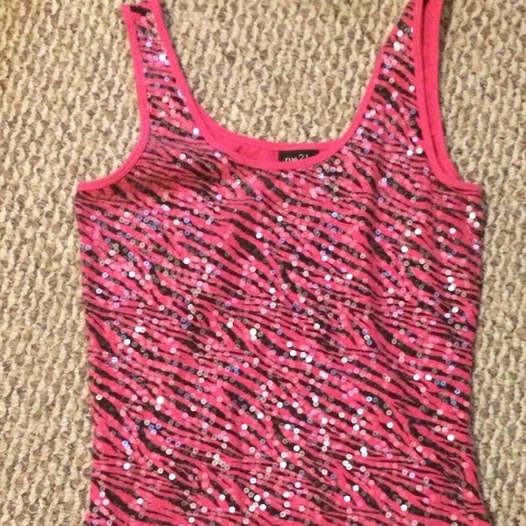 Hot pink zebra stripped sequined tanktop rue 21 XL