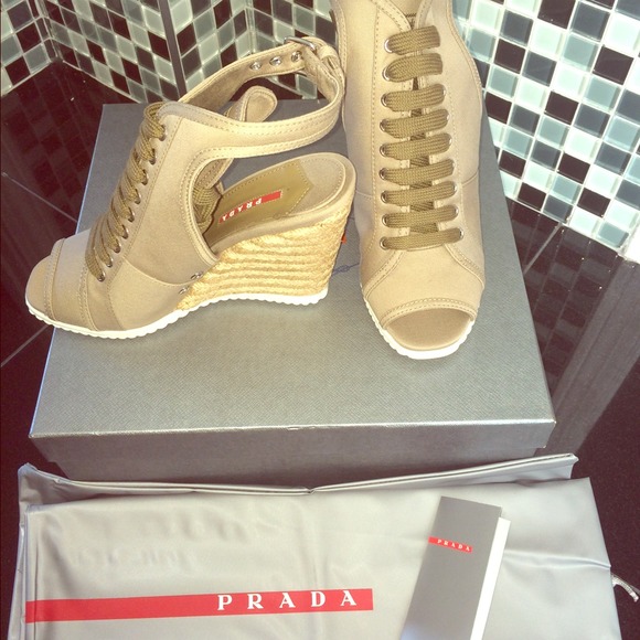 Brand new in the box Prada lace wedges