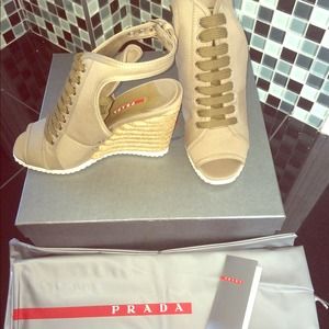 Brand new in the box Prada lace wedges