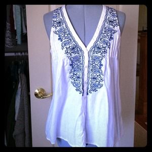 White w/ blue embroidery tank