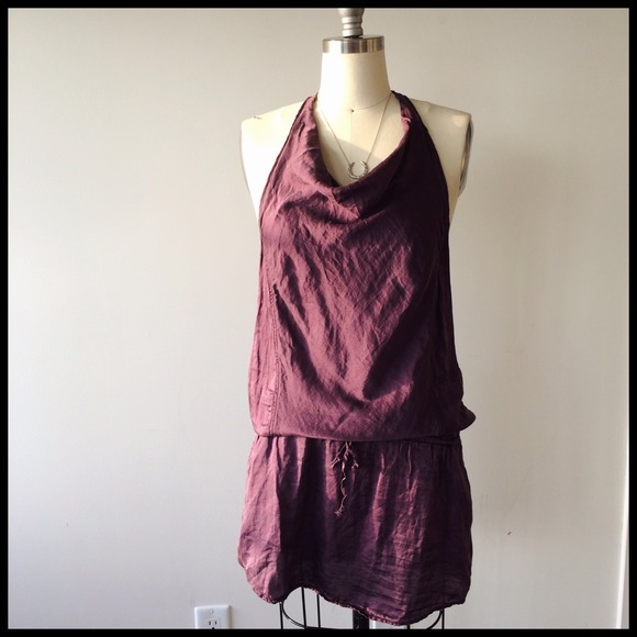 Purple silk drawstring racer back dress from Spain