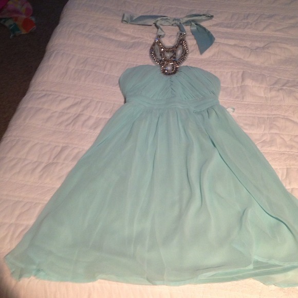 Tiffany blue jeweled homecoming dress