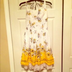Beautiful yellow, black and white halter sundress