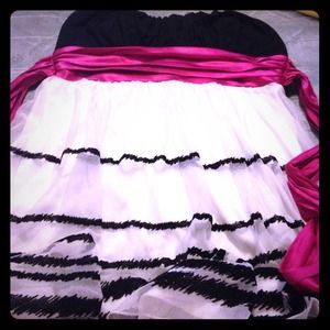 Black, white and pink dress.