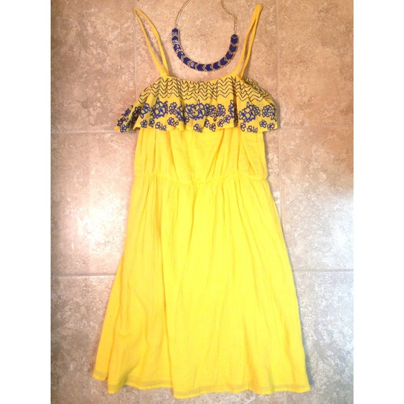 Yellow Cinched Waist Dress