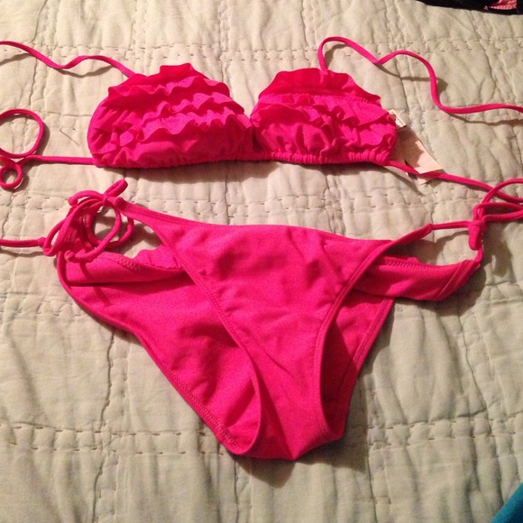 Pink ruffle hollister bikini set