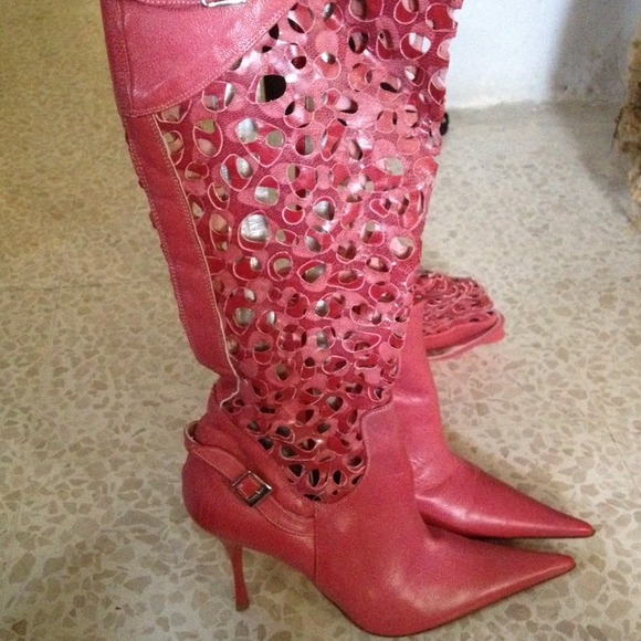 Pink real leather boots