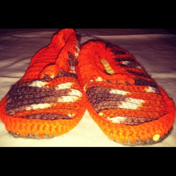 Orange Crochet Slippers HANDMADE Sale - Picture 2 of 4