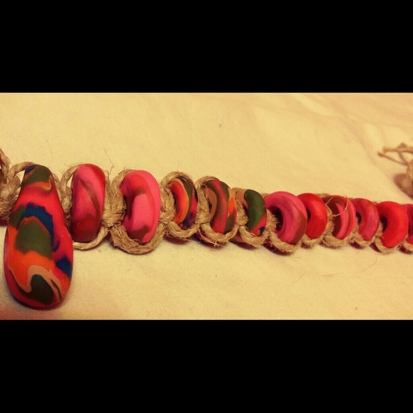 Pink Tye Dye Hemp Necklace with Clay Beads - Picture 4 of 4