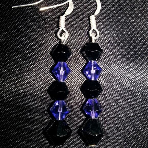 Purple and black Swarovski handmade earrings