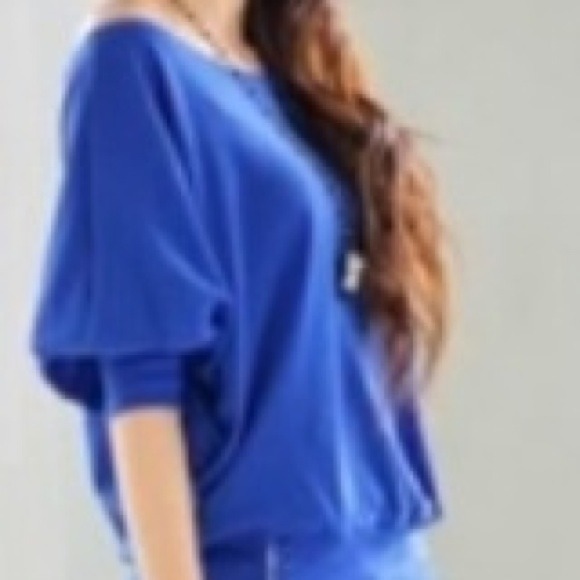 Blue Cotton Knit Off ShoulderTop M,XL - Picture 2 of 4