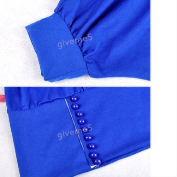 Blue Cotton Knit Off ShoulderTop M,XL - Picture 3 of 4