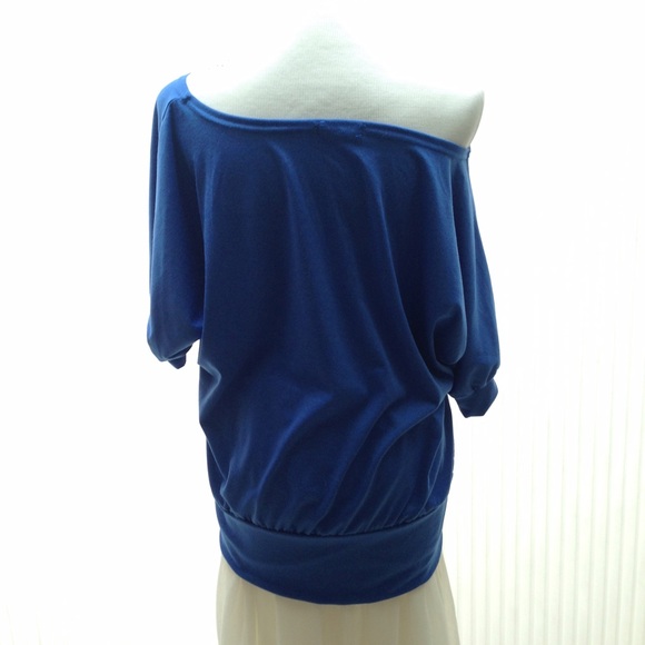 Blue Cotton Knit Off ShoulderTop M,XL - Picture 4 of 4