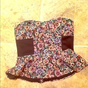 Floral Strapless Peplum Top