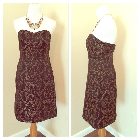 Loft black and gold strapless cocktail dress
