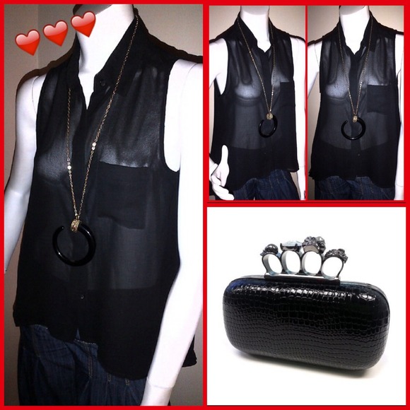 💋Black Sheer High Low Blouse💋
