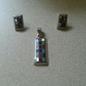 Southwest multi stone pendant and earrings set