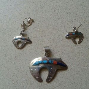 Bear pendant and earrings