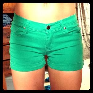 High waisted colored green shorts