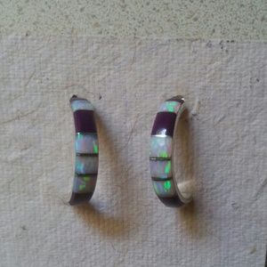 Opal and purple agate earrings