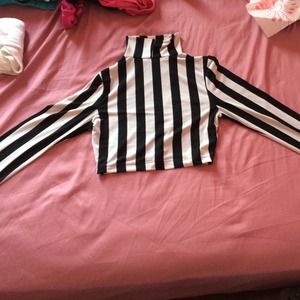 Stripped Turtle Neck Crop Top