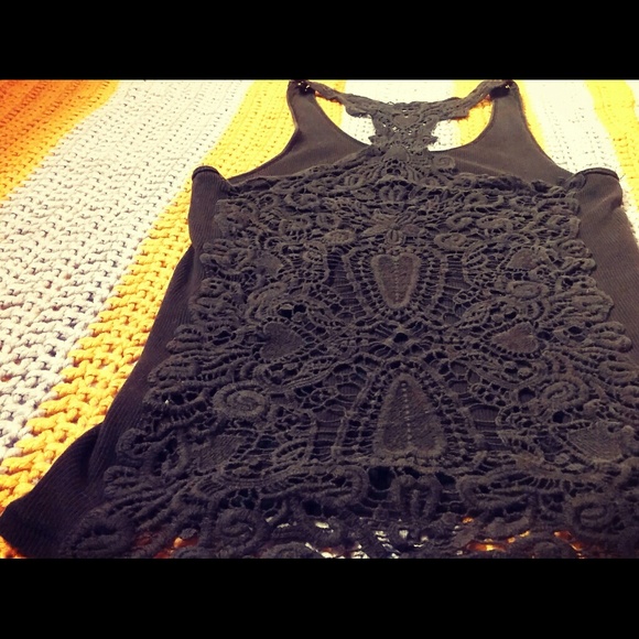 Black Tank Top with Crochet Back - Picture 2 of 4
