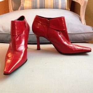 Nine West Red Leather Booties, Sz 9