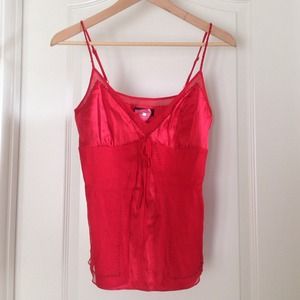 Bebe red silk tank with black studs
