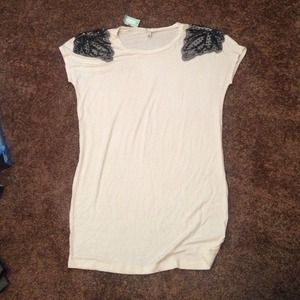 White tunic top with lace shoulders