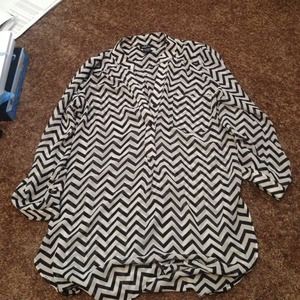 Sheer black and white chevron top